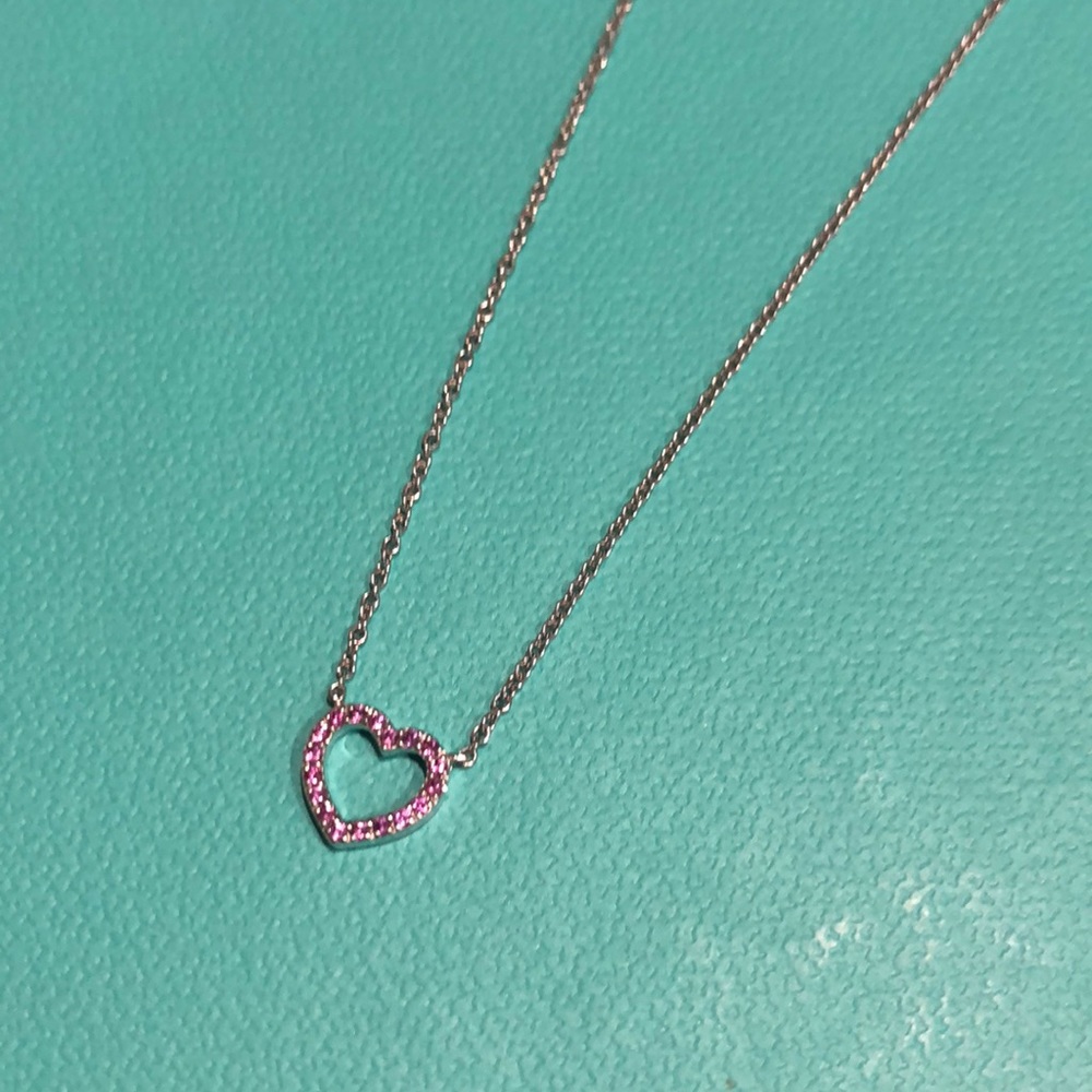 NWT Mini Pink Sapphire Metro Heart Necklace - 16” - Picture 2 of 5